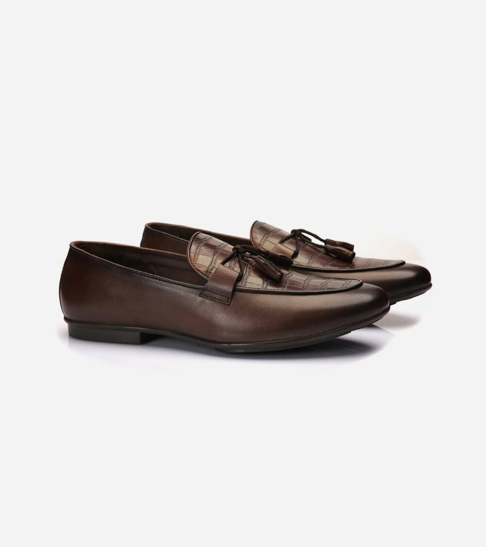 Brown Croc Tassel Loafers - Image 3