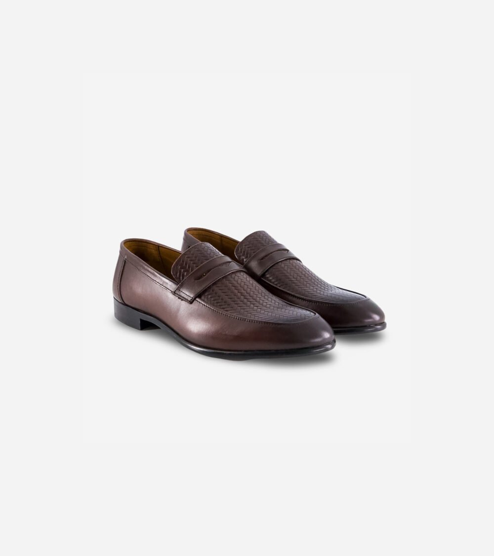 Brown Woven Penny Loafers